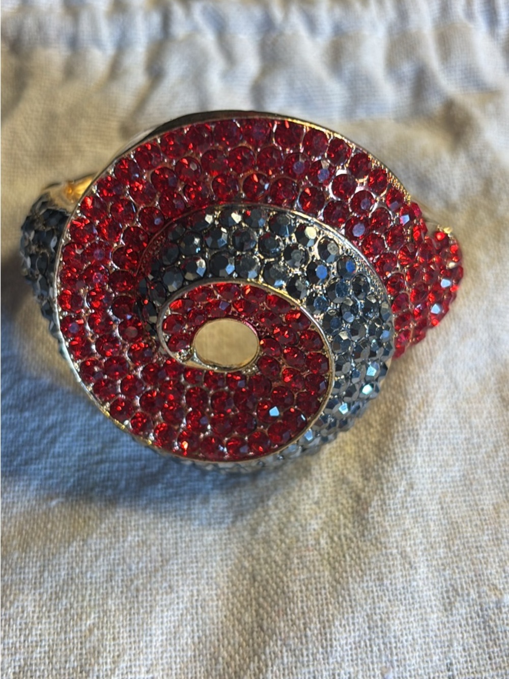 Sparkling Red and Silver Swirl Crystal Statement Ring